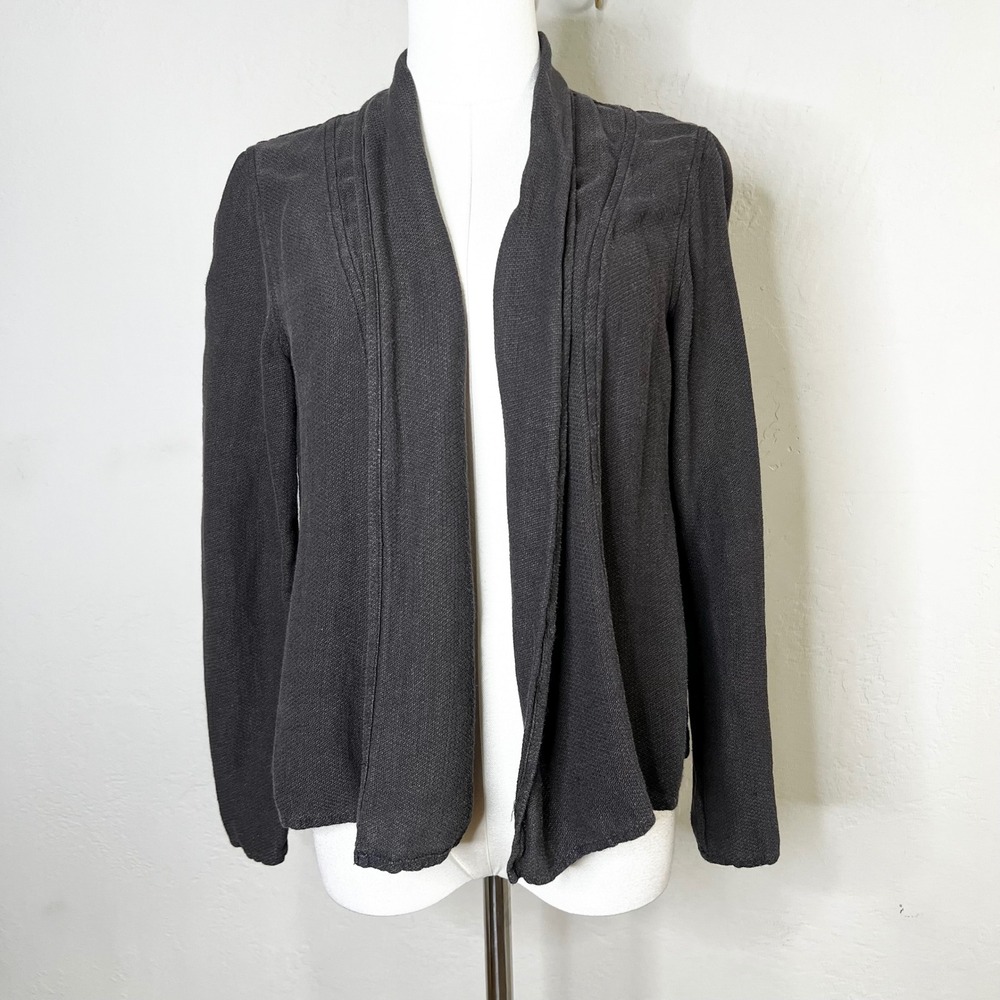Eileen Fisher Medium Petite Gray Open Front Knit Linen Cardigan Jacket Lagenlook